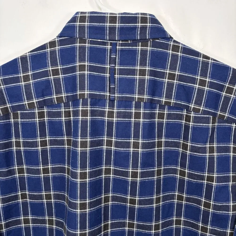 Banana Republic Luxe Flannel Slim Fit Button Down Shirt Mens Blue Black Plaid